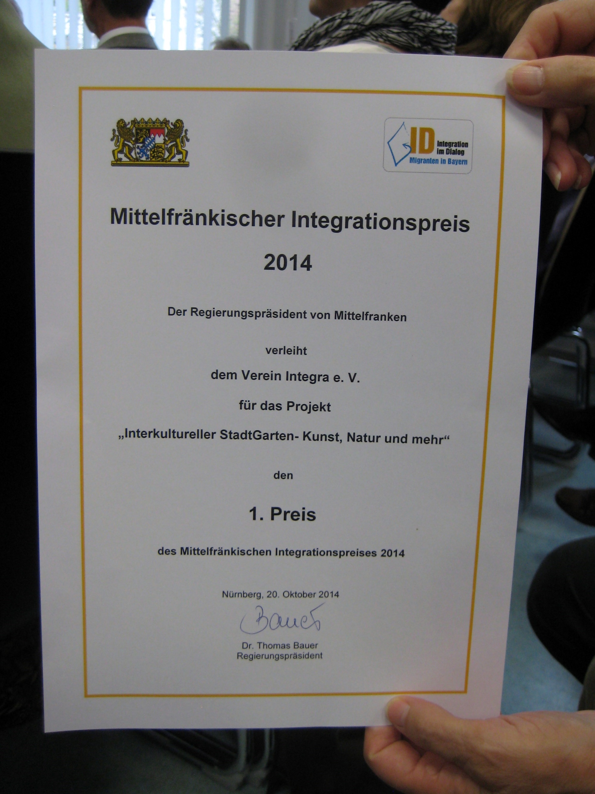 Preisverleihung Integrationspreis Mittelfranken