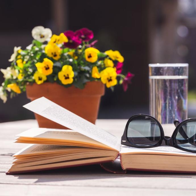 Sonnenbrille liegt auf dem Buch