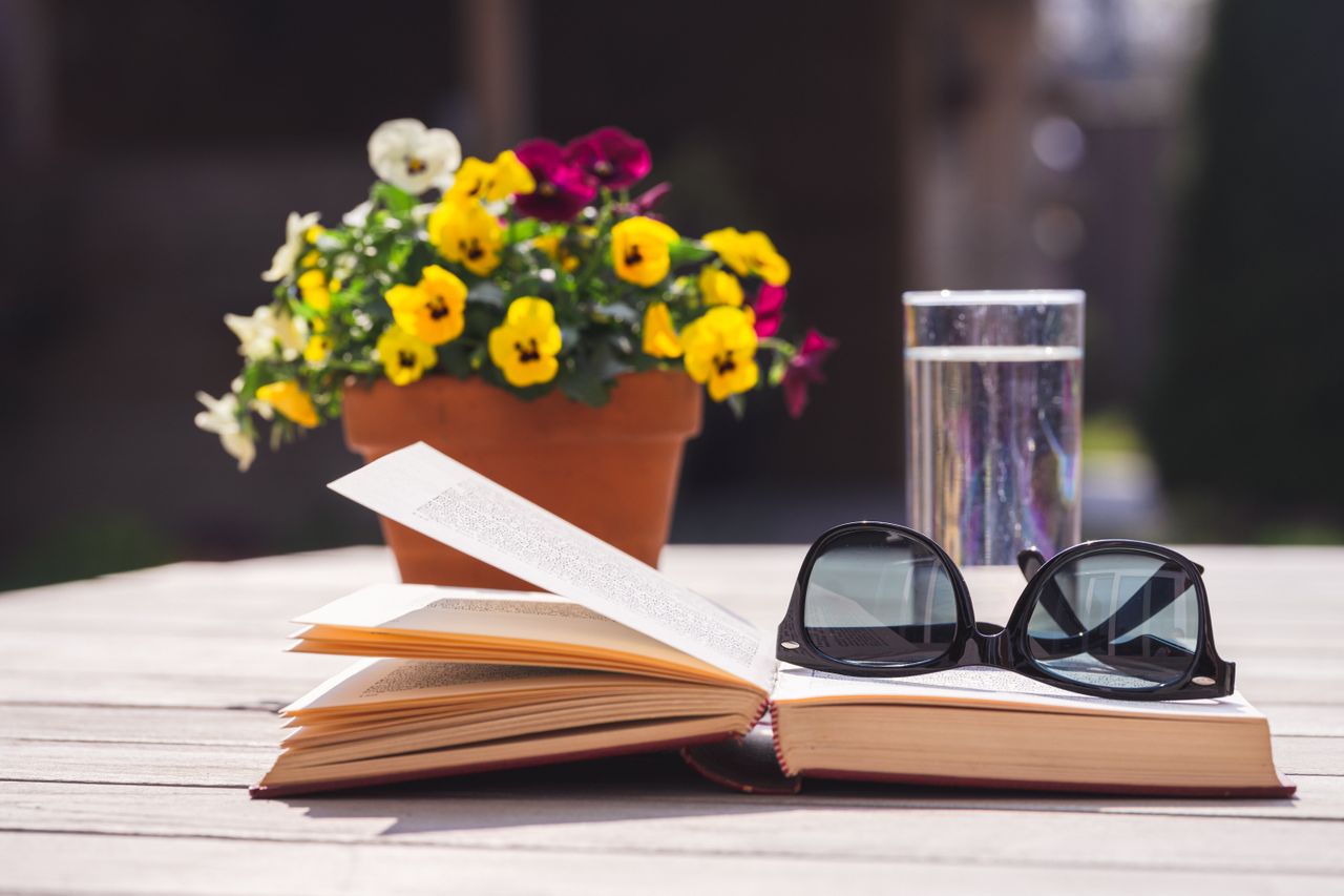 Sonnenbrille liegt auf dem Buch